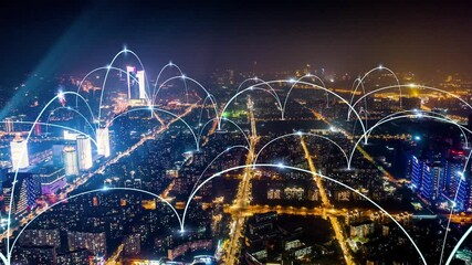 smart Connected city skyline. Futuristic network concept, city Technology.