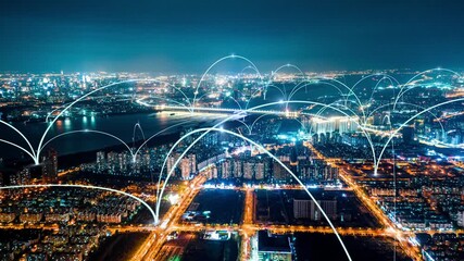 smart Connected city skyline. Futuristic network concept, city Technology.