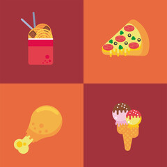 Poster - bundle of four street fast food set icons