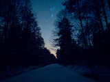 Fototapeta Fototapeta z niebem - Night sky with stars road forrest