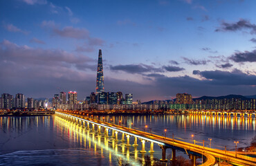 Sticker - City skyline at night Seoul, South Korea