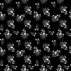 Seamless flowers pattern monochrome floral illustration.