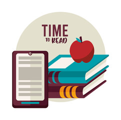 Poster - text books education supplies with apple and tablet