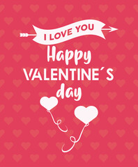 Wall Mural - happy valentines day lettering card with hearts balloons helium floating