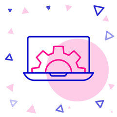 Line Software, web development, programming concept icon isolated on white background. Programming language and program code on screen laptop. Colorful outline concept. Vector.