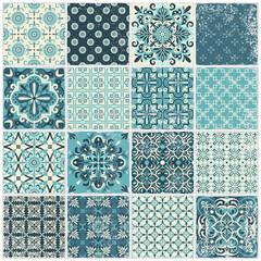  Traditional ornate portuguese tiles azulejos. Vintage pattern for textile design. Geometric mosaic, majolica.