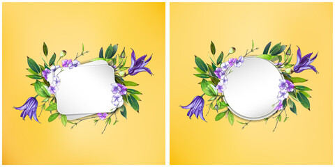 Wall Mural - Floral frames set. Clematis flower. Wedding invit