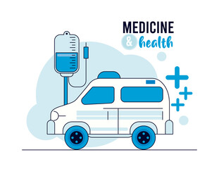 Canvas Print - ambulance with blood bag health icons