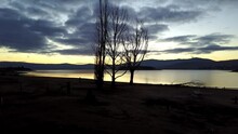 Sunset Over The Lake And Mountains Of Jindabyne, Australia -aerial