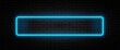© Yevhenii - Neon sign in rectangle shape. Bright neon light, illuminated rectangle frame. Glowing blue neon tube on dark background. Signboard or banner template in 80s and 90s style