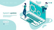 © NikAndr - System update .Operating system maintenance.The modern concept of maintenance of operating systems for web design. Communication technology.Business concept.Isometric vector image.3D-image.