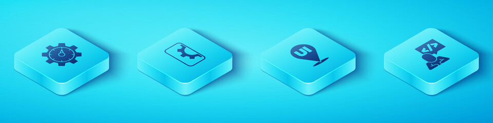 Set Isometric Website statistic, development, Front end and UI or UX design icon. Vector.