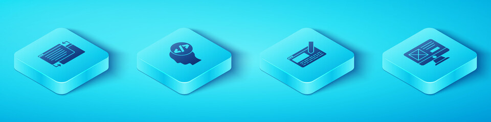 Set Isometric UI or UX design, Front end development, and icon. Vector.