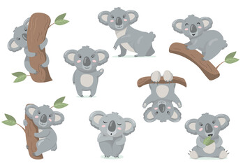 Wall Mural - Adorable koala baby flat set for web design