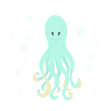 Cute Octopus Character. Vector Illustration In Cartoon Style