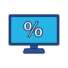 Sticker - computer desktop with percent symbol flat style icon