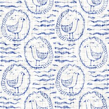 Azure Blue White Seagull Linen Texture. Seamless Textile Effect Background. Weathered Doodle Dye Pattern. Coastal Cottage Beach Home Decor. Modern Sea Bird Gull Marine Fashion Repeat Cotton Cloth.