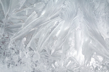 Abstract ice frost natural background with hoarfrost crystals.