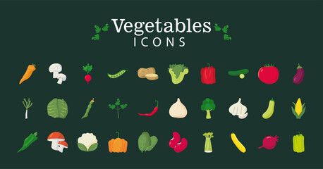 Canvas Print - bundle of thirty vegetables healthy food icons