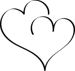 Two hearts are drawn in black outline, romantic icon for Valentine's Day. Love symbol in doodle style, vector for web design.
