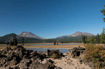 Sparks Lake near Bend Oregon in summer low water level