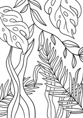  vector ilustration coloring page with tropical plants