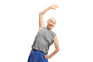 Sticker - Happy elderly man doing a stretching exercise