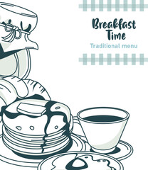 Canvas Print - breakfast time lettering poster with set ingredients