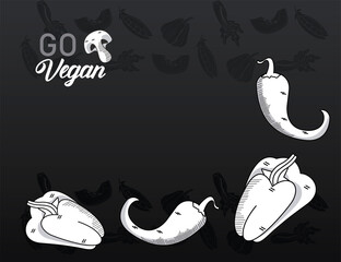 Wall Mural - group of vegetables with lettering in black background