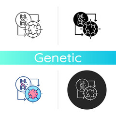 Wall Mural - Gene silencing icon. Genetic engineering. DNA structure analysis. Genome regulation. Biotechnological manipulation. Linear black and RGB color styles. Isolated vector illustrations