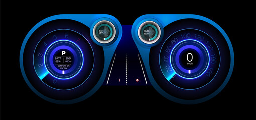 Display Design. Control panel design Automatic braking system avoid car crash from car accident. Concept for driver assistance systems. Autonomous car. Driverless car. Self driving vehicle.