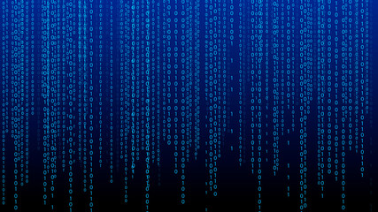 Sticker - Blue matrix background. Falling numbers on screen. Technology stream binary code. Digital vector illustration. Hacking concept.