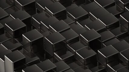 Abstract metallic grey Cubes Background. Metal cube pattern wall. 3D rendering. Projection Mapping element with moving cubic surface. 4k close shot Seamless loop