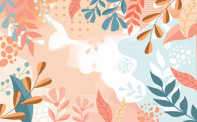 Design banner frame flower Spring background with beautiful. flower background for design. Colorful background with tropical plants. Place for your text.