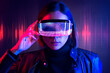 canvas print picture - Woman with smart glasses futuristic technology