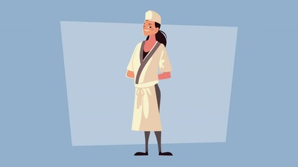 Poster - female chef worker comic character animation