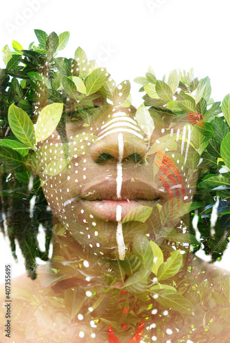 Plakat An ethnic double exposure portrait
