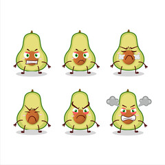 Wall Mural - Slice of avocado cartoon character with various angry expressions