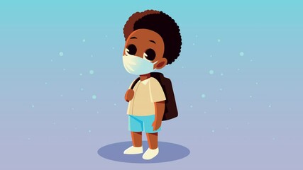 Wall Mural - little student afro boy wearing medical mask