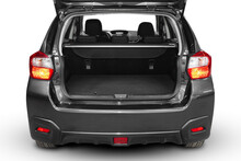 Clean, Open Empty Trunk In The Gray  Car SUV On White Isolated  Background