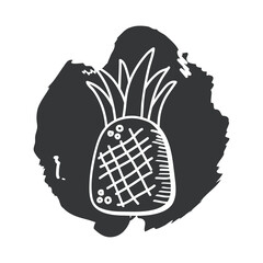 Poster - pineapple fruit hand draw and block style icon vector design