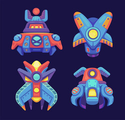Wall Mural - alien space ships, ufo rockets, fantasy bizarre shuttles, computer game graphic design elements, cos