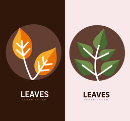 Sticker - leaves line style symbol collection vector design