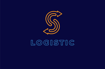 abstract initial letter S logistic logo,  linear line style letter S and Arrow Combination, flat design logo template, vector illustration