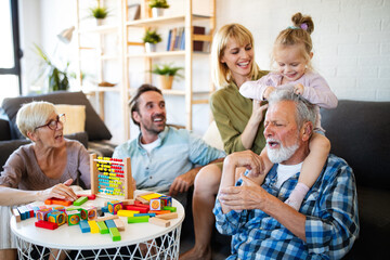 Poster - Senior grandparents playing with grandchildren and having fun with family