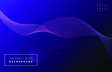 Futuristic abstract blue purple gradient dot wave line vector with Memphis on dark blue background, dotted digital dynamic elegant flow, technology concept for web, poster, card print design template