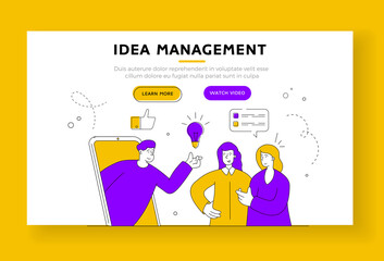Wall Mural - Creative teamwork online communication. Website banner. Flat line vector illustration