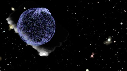 Wall Mural - Isolated black background. Futuristic abstract planet and a tail from a flying comet. View from a space satellite. 3D illustrations. The concept of modern business and technology. 4k HD 3840x2160.