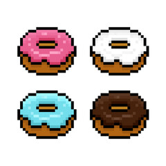 Wall Mural - Image of pixel donut set. Food in Vector illustration of cross stitch pattern.