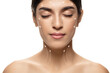 © master1305 - Beautiful female face with lifting up arrows isolated on white background. Concept of bodycare, cosmetics, skincare, correction surgery, beauty and perfect skin. Flyer for your ad. Antiaging.